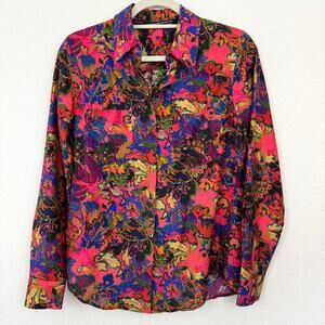 Peruvian Connection Womens Tessa Button Shirt Size S Silk Cotton Abstract Artsy